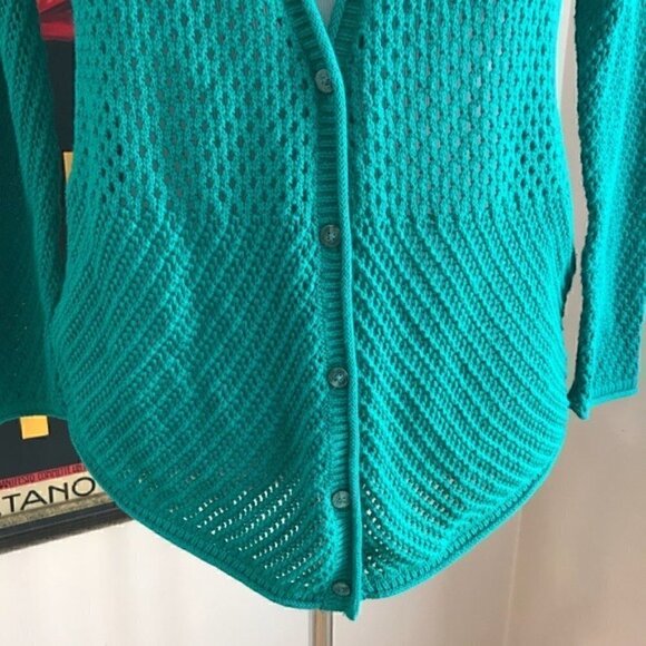 LUCKY BRAND: Romona Lose Knit Teal Button Cardigan - Picture 4 of 8